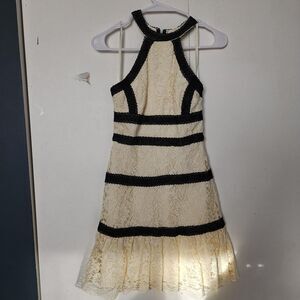 Bcbgmaxazria Women's Cream and Black Lace Halter Party Dress size 0 Fairy